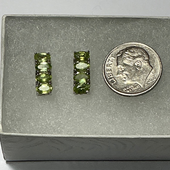 Sterling Silver Stud Earrings with Faceted Peridot Stones l 9/16 inch long - Picture 4 of 10